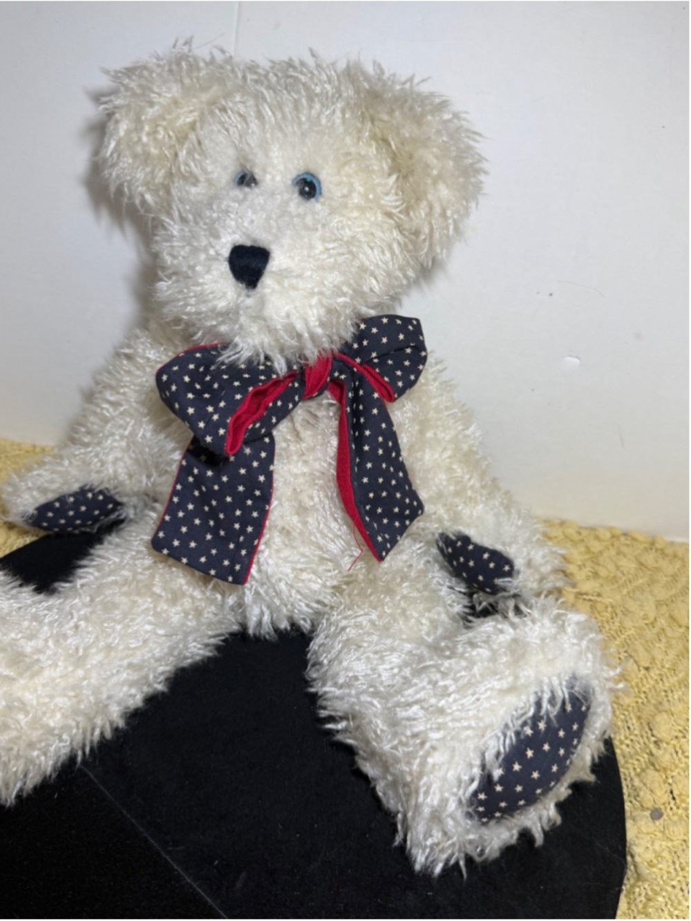 Boyds Collection Ltd 1998 Plush Teddy Bear White Patriotic Star Bow Stuffed Anim - Picture 6 of 13